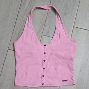 Hollister Pink Buttoned Crop Halter